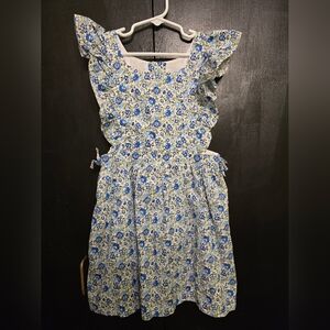 Bisby Floral Blue and White Kids Dress With Ruffle Sleeves Size 6